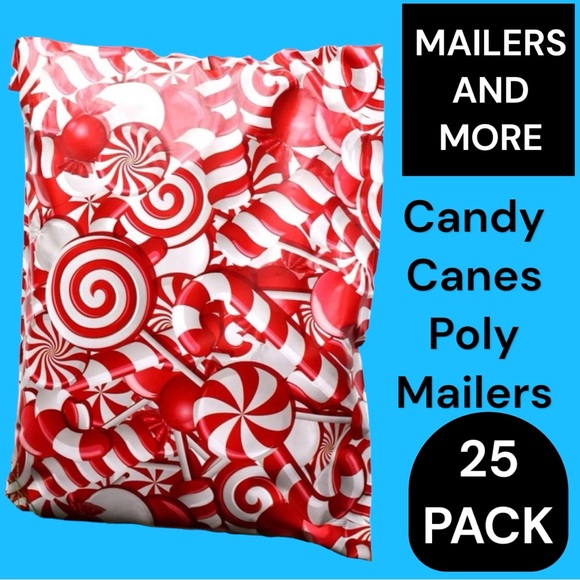 25 10X13 Poly Mailers Candy Cane, Envelopes - Picture 2 of 7